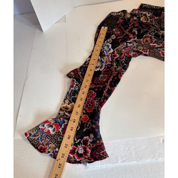Limited Floral Boho Ruffle Sleeve Sheer Blouse Black & Multicolor Women's Large - Picture 9 of 12